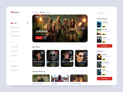 Movie Dashboard Design amazon anime artist dashboard film films hbo movie movie app movie art movie poster movies netflix netflix and chill popular side menu tv series tv show tv shows youtube
