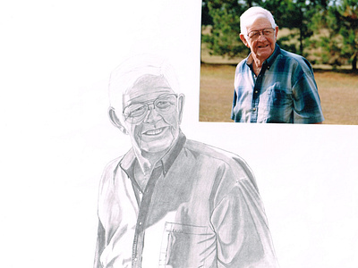 Graphite Illustration of Grandpa in Photograph