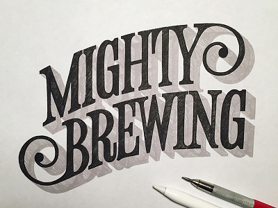 Mighty Brewing Logotype Sketch 3d beer branding brewery craft beer lettering logo logotype serif sketch type wip