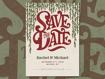 Save The Date illustration invitation lettering save the date stationary vineyard wedding willow tree