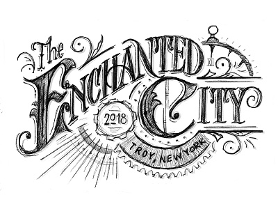 Enchanted City art nouveau city clocks enchanted gears ornamentation serif sketch victorian