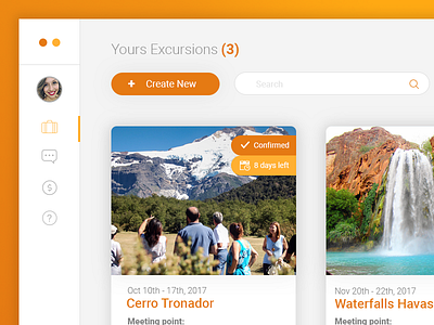 Dashboard Excursions app branding dashboard trip ui ux