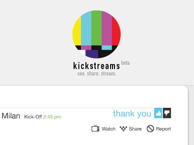 kickstreams.com "thank you" beta curating football liking live soccer streaming webapp website