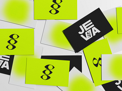 JEVA CARDS brand design brand identity branding design elements eyes filmmakers gradients green illustration jeva logo logo design minimal neon green typography