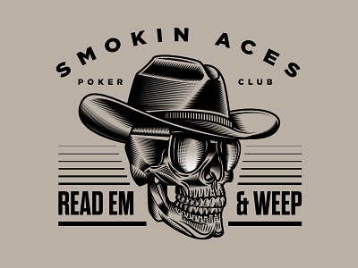 Smokin Aces II brand cowboy illustration poker skull