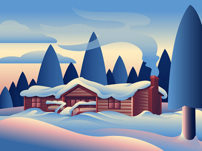 Cabin Gradient Exploration cabin forest gradient illustration trees winter