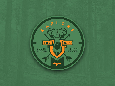 Explore the U.P. sticker badge brand buck deer explore illustration michigan patch sticker whitetail