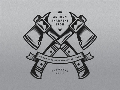 As Iron Sharpens Iron axe badge bible hatchet illustration michigan vector