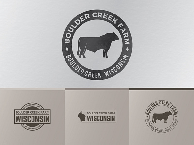 Boulder Creek Farm_ WIP boulder creek brand concept cow illustration logo mark mockup stamp wisconsin