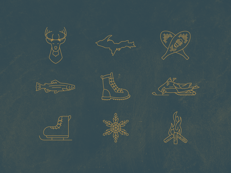 Yooper Illustration Icons assets boot buck fire fish icon illustration line snow snowmobile up