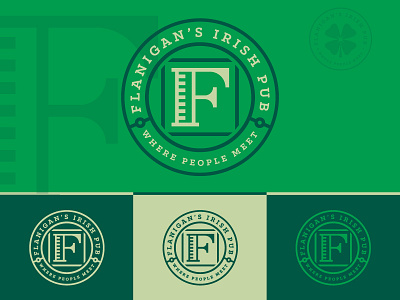 Flanigans Variation badge concept flanigans green irish logo pub