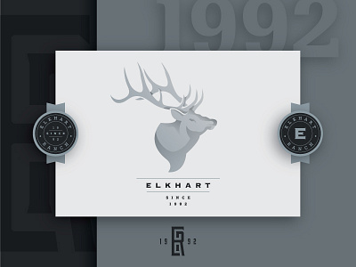 Elkhart Ranch badge brand concept elk illustration logo mockup monogram