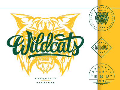 Vintage_Wildcat athletic badge lettering michigan script university vintage wildcat
