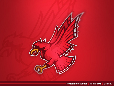 Union High School athletic bird brand hawk illustration logo red