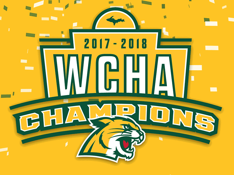 WCHA Champs... almost animation badge confetti gif hockey illustration logo michigan patch wildcat