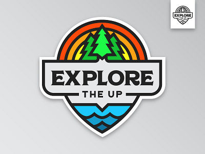 Explore the U.P. badge brand explore icon logo michigan patch pine social sticker thick lines waves