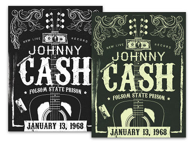 Cash cocaine floral gig poster guitar illustration johnny cash money poster
