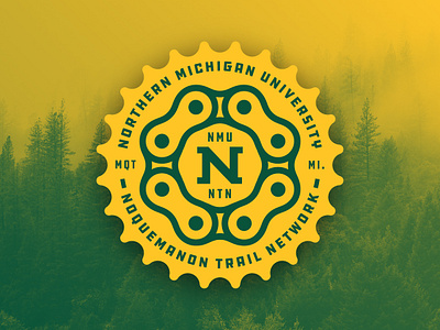 NTN | NMU Collaboration badge bike gear illustration logo michigan mountain biking nmu patch sprocket