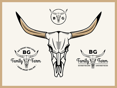 BG Family Farm Concepts (WIP) badge brand branding bull farm illustration logo mark skull