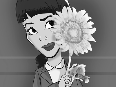 Me and Sunflower black and white caricature character design design flowers girl illustration illustration art photoshop sunflower