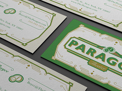 Paragon Theater Business Cards branding corporate emerald gold identity theater vintage
