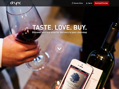 Drync Homepage design app ecommerce homepage imagery landingpage parallax wine