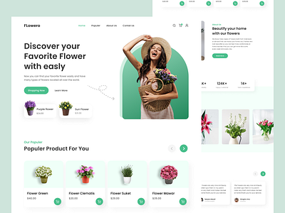 Flowero - Landing Page clear e commerce flower girl home page landing page minimalist online shop populer shop shopping ui ui design ux ux design web design website website design website flower women