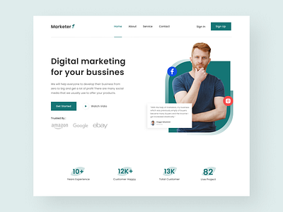 Marketer - Landing Page agency clean design home page landing page minimalsit ui uiux uiux design ux ux design web design website website design website marketing