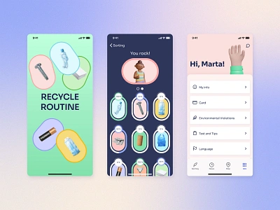 Recycle App UI/UX 3d app blockchain branding coins design illustration ios recycling splash screen typography ui ux