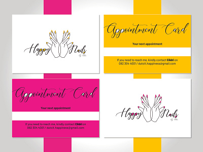 Happy Nails Business Cards appointment card appointments branding cmyk design hand drawn hands happy icon illustration magenta nail tech nails vector yellow
