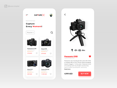 Camera Shop App app app design camera app cameras capture creative creator design designer dribble shot minimal popular popular design trend ui uidesign uiux ux