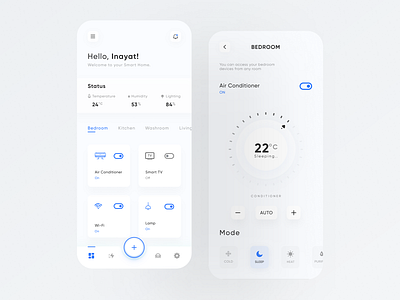 Smart Home App air conditioner app app design clean design clean ui creative design designer dribble shot minimal minimalist popular design smart smart home trend ui uidesign uiux user inteface ux