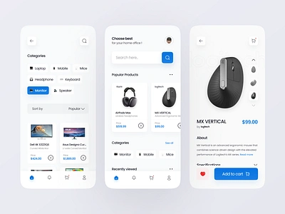 Tech Shop - Ecommerce App UI app app design design designer dribble shot ecommerce ecommerce store graphic design logitech minimal mouse popular shop tech techshop ui uiux userinterface ux