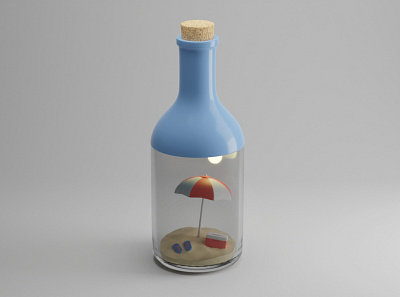 Summer in a bottle 3d 3d art 3d artist beach covid illustration print summer summertime umbrella