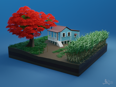 Recuerdos del cañaveral 3d 3d art 3d artist blender3d boricua diorama illustration isometric low poly lowpoly lowpoly3d lowpolyart print