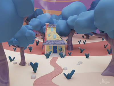 On my way to the pastel house 3d 3d art blender3d design game house house illustration illustration low poly lowpoly lowpolyart pastel