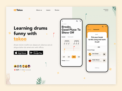 Drums Learning App - Landing Page design illustration landing page mobile app mobile app design ui ui ux ux ui designer hanoi web design