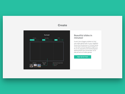 Create! clean create landing page slides web design website wip