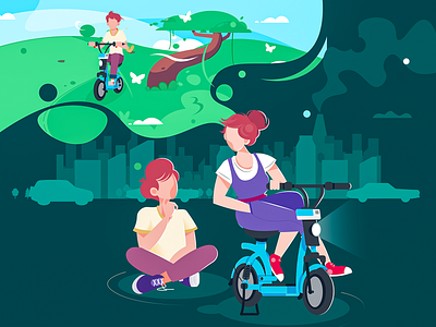 Better Future animation bicycle bike blue branding design environment graphic design green illustration logo minimal miracle move pollution ui vector yulu