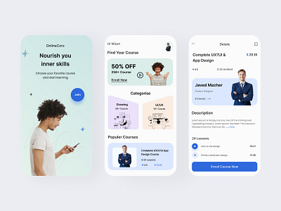 Online Course Mobile UI Kit application design branding education app elearning figm figma mobile app online class online course online school product typography ui ux