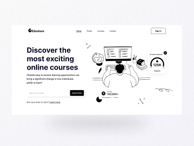 E-learning academy Black & White landing page