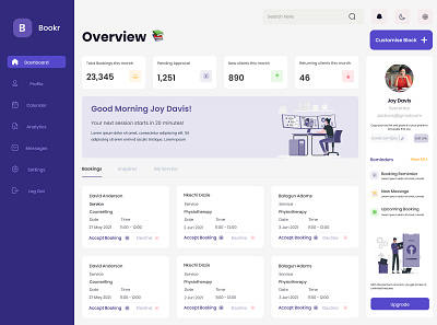 Booking management dashboard 100daychallenge booking management booking system dailyui dashboard dashboard app dashboard design dashboard template dashboard ui