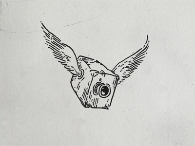 flying camera air black camera cine cinema drawing film flying hand drawing illustration ink lens sky texture wings wood