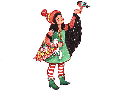 Bird bird character colorfull drawing fairytale girl illustration markers