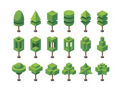 Topiary abstract element flora forest game garden geometry graphics object trees vector wood