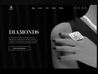 Jewelry Website adobe xd black design diamond diamonds elegant elegant design header hero section jewelries jewelry jewels luxury ui uiux white xd design