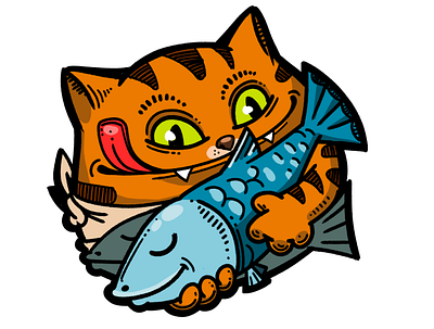 CatFish pin art badge cartoon cat character design fantasy fish kokomba pin sticker