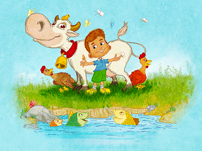 Friendship animals book butterfly character chicken children cow drawing fish friends happy illustration