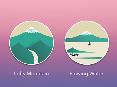 Ukiyoe - Lofty Mountain & Flowing Water