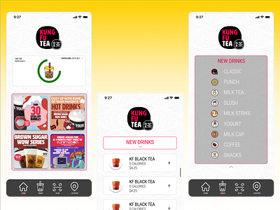 Kung Fu Tea App Redesign app branding bubble tea design figma icon logo ui ux vector